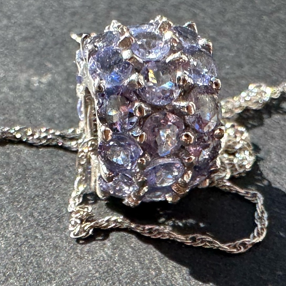 14k White Gold Tanzanite Pendant Bead & “18.25 Inch Chain - Picture 10 of 16